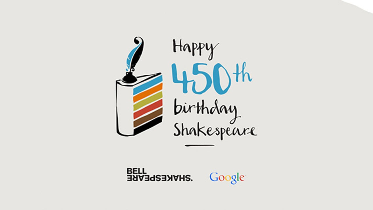Google logo celebrating the 450th birthday of Shakespeare.