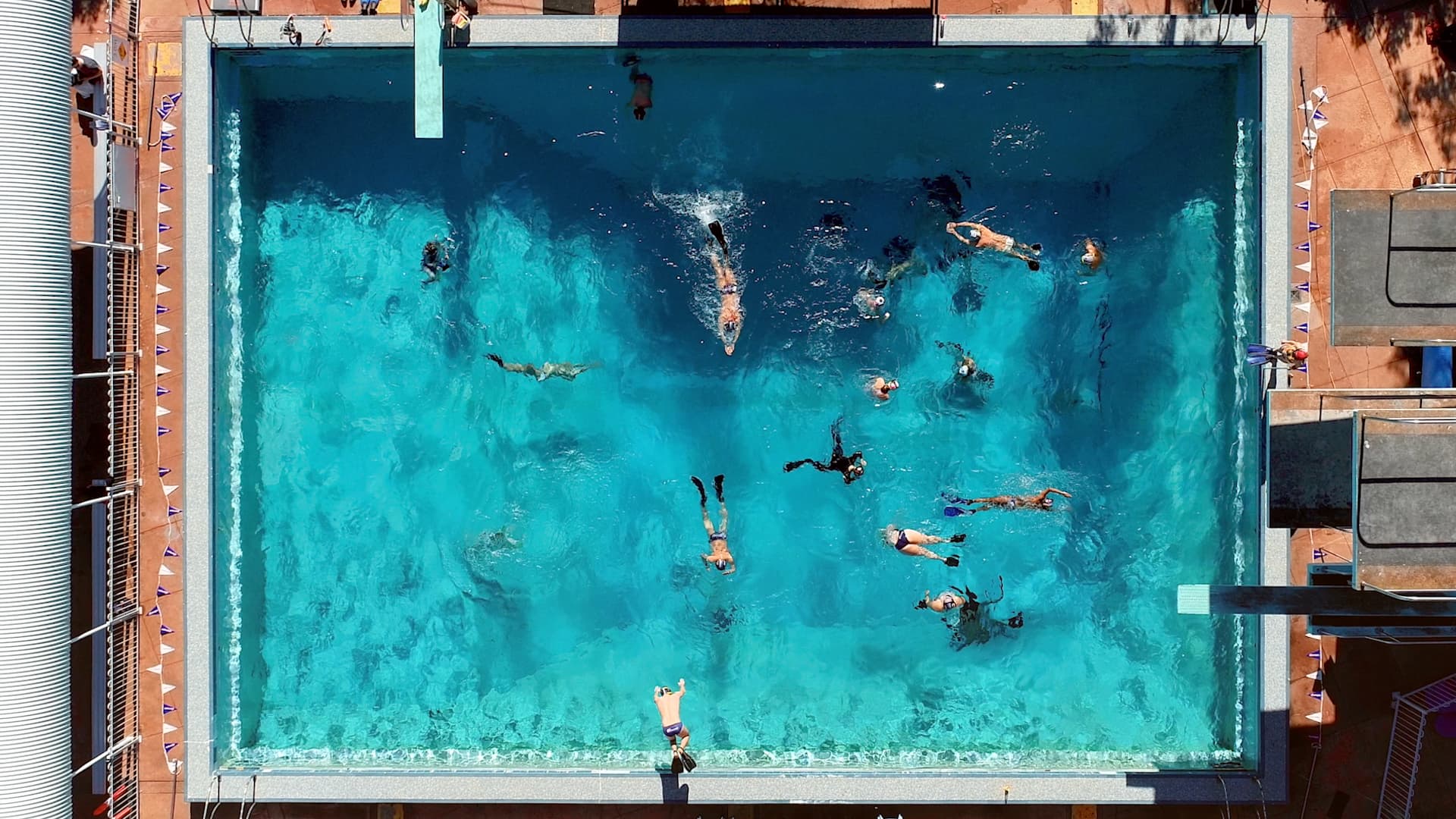 Aerial top-down shot of a diving pool.